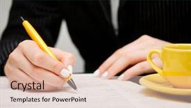  Presentation with contract - Slide deck featuring businesswoman signing contract background and a lemonade colored foreground