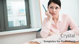  Presentation with thoughts - Beautiful theme featuring businesswoman sitting at desk in the office in thoughts backdrop and a lemonade colored foreground