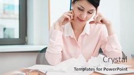  Presentation with thoughts - Beautiful presentation theme featuring businesswoman sitting at desk in the office in thoughts backdrop and a lemonade colored foreground