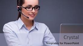  Presentation with desk - Slide deck enhanced with businesswoman-sitting-at-her-desk background and a light blue colored foreground