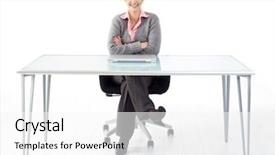  Presentation with office desk reception - PPT layouts consisting of businesswoman sitting at office desk background and a white colored foreground