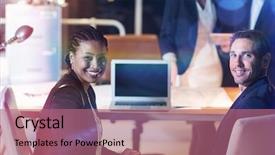  Presentation with office desk reception - Cool new presentation theme with businesswoman sitting at their desk backdrop and a  colored foreground