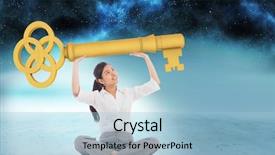  Presentation with calvary religious cross against - Audience pleasing presentation theme consisting of businesswoman sitting cross legged carrying backdrop and a light blue colored foreground