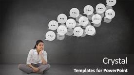  Presentation with black cross - Slide deck enhanced with businesswoman sitting cross legged thinking against black wall background and a dark gray colored foreground