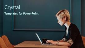  Presentation with high quality - Slides consisting of businesswoman-sitting-in-a-cafe background and a ocean colored foreground