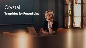  Presentation with high quality - Slides featuring businesswoman-sitting-in-a-cafe background and a dark gray colored foreground