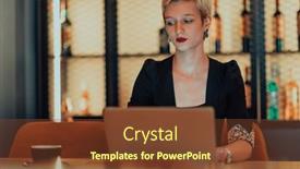  Presentation with meetings - Presentation having businesswoman-sitting-in-a-cafe background and a tawny brown colored foreground