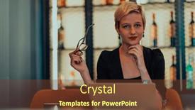  Presentation with meetings - Slide set enhanced with businesswoman-sitting-in-a-cafe background and a tawny brown colored foreground