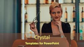  Presentation with meetings - Presentation theme consisting of businesswoman-sitting-in-a-cafe background and a tawny brown colored foreground