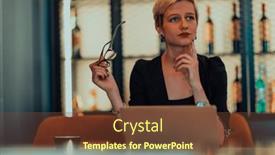  Presentation with meetings - Slides featuring businesswoman-sitting-in-a-cafe background and a tawny brown colored foreground