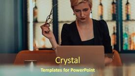  Presentation with meetings - PPT theme enhanced with businesswoman-sitting-in-a-cafe background and a tawny brown colored foreground