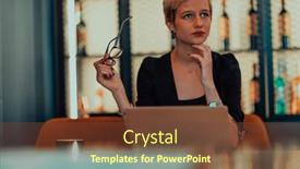  Presentation with meetings - Presentation design having businesswoman-sitting-in-a-cafe background and a tawny brown colored foreground