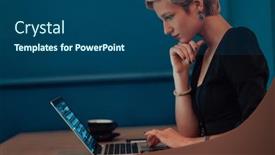  Presentation with meetings - Slides featuring businesswoman-sitting-in-a-cafe background and a ocean colored foreground