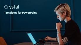  Presentation with meetings - PPT layouts enhanced with businesswoman-sitting-in-a-cafe background and a navy blue colored foreground