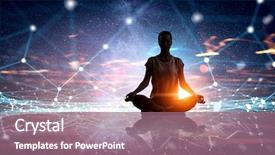  Presentation with lotus - Cool new theme with businesswoman sitting in lotus pose against clouds in a room mixed media backdrop and a coral colored foreground