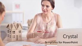  Presentation with office moves - Amazing slides having businesswoman sitting in the office backdrop and a  colored foreground