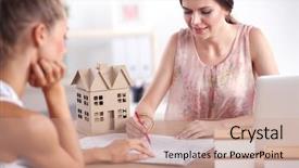  Presentation with principal - Audience pleasing PPT theme consisting of businesswoman sitting in the office backdrop and a  colored foreground