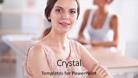  Presentation with flouride treatmnt in the dental office - Slide deck featuring businesswoman sitting in the office background and a  colored foreground