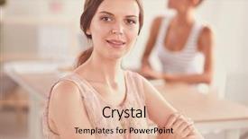 Presentation with women in office - PPT layouts having businesswoman sitting in the office background and a  colored foreground