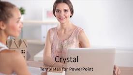  Presentation with flouride treatmnt in the dental office - Cool new PPT theme with businesswoman sitting in the office backdrop and a  colored foreground