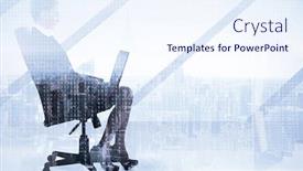  Presentation with new york - Slide set featuring businesswoman sitting on swivel chair with laptop against new york background and a sky blue colored foreground