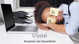  Presentation with sticky notes - Slide deck having businesswoman-sleeping-with-sticky-notes background and a white colored foreground