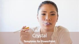  Presentation with smoking - Cool new slide deck with businesswoman smoking an electronic cigarette backdrop and a coral colored foreground