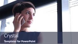  Presentation with phone - Amazing slide deck having businesswoman-speeking-on-phone-beside backdrop and a ocean colored foreground