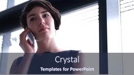  Presentation with phone - Theme with businesswoman-speeking-on-phone-beside background and a navy blue colored foreground