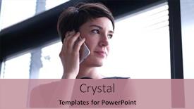  Presentation with phone - Colorful theme enhanced with businesswoman-speeking-on-phone-beside backdrop and a coral colored foreground