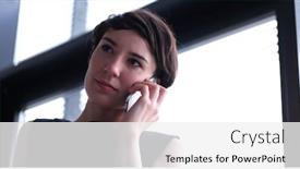  Presentation with phone - PPT theme consisting of businesswoman-speeking-on-phone-beside background and a white colored foreground