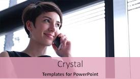  Presentation with phone - PPT layouts consisting of businesswoman-speeking-on-phone-beside background and a lemonade colored foreground