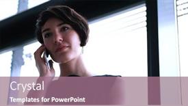  Presentation with phone - Beautiful PPT layouts featuring businesswoman-speeking-on-phone-beside backdrop and a coral colored foreground