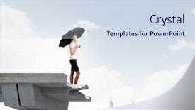  Presentation with bridge - Slide set featuring businesswoman standing at the edge background and a  colored foreground