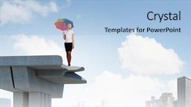  Presentation with bridge - Beautiful PPT theme featuring businesswoman standing at the edge backdrop and a  colored foreground