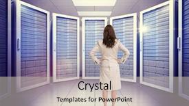  Presentation with server room - Amazing slide set having businesswoman standing back to camera against digitally generated server room with towers backdrop and a lemonade colored foreground