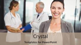  Presentation with hospital - PPT layouts enhanced with businesswoman standing in the hospital background and a coral colored foreground