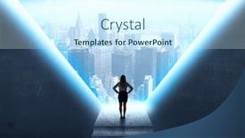  Presentation with prison - Cool new PPT theme with businesswoman standing in the prison and looking at the cityscape backdrop and a cool aqua colored foreground