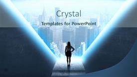  Presentation with prison - Slides with businesswoman standing in the prison and looking at the cityscape background and a cool aqua colored foreground