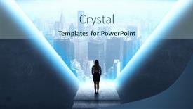  Presentation with prison - Slides with businesswoman standing in the prison and looking at the cityscape background and a cool aqua colored foreground