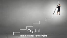  Presentation with corporate ladder - Audience pleasing PPT theme consisting of businesswoman standing on drawn ladder backdrop and a gray colored foreground