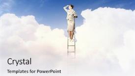  Presentation with background - Beautiful PPT layouts featuring businesswoman standing on ladder looking backdrop and a white colored foreground