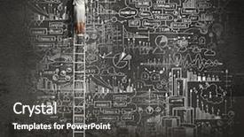  Presentation with business success - PPT theme with businesswoman standing on ladder background and a dark gray colored foreground