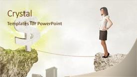  Presentation with shining - Amazing slide set having businesswoman standing on the edge of mountain with a shining dollar mark on the other side backdrop and a cream colored foreground