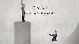  Presentation with bar - Presentation theme enhanced with businesswoman standing on top of bar and businessman screaming in megaphone background and a light gray colored foreground