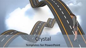  Presentation with sad - Beautiful PPT layouts featuring businesswoman standing on wavy highway backdrop and a  colored foreground