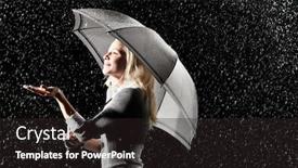  Presentation with under umbrella - Audience pleasing presentation theme consisting of businesswoman-standing-under-umbrella backdrop and a dark gray colored foreground