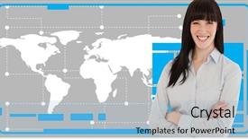  Presentation with five business people standing together and smiling - Amazing presentation theme having businesswoman standing with arms cross backdrop and a light blue colored foreground