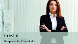  Presentation with office - Cool new presentation theme with businesswoman standing with arms folded backdrop and a lemonade colored foreground