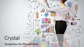  Presentation with ideas - Audience pleasing PPT theme consisting of businesswoman standing with back drawing backdrop and a light gray colored foreground